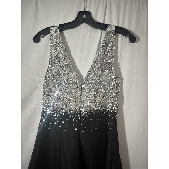 NWT $1095 Sachin & Babi [ 2 ] Caterina Sequin V-neck Gown in Black Silver‎ - Picture 11 of 15